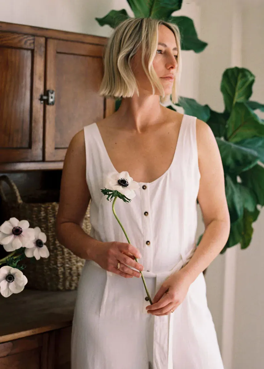#1 Best Seller: Adler Linen Jumpsuit - White  Ends Soon!