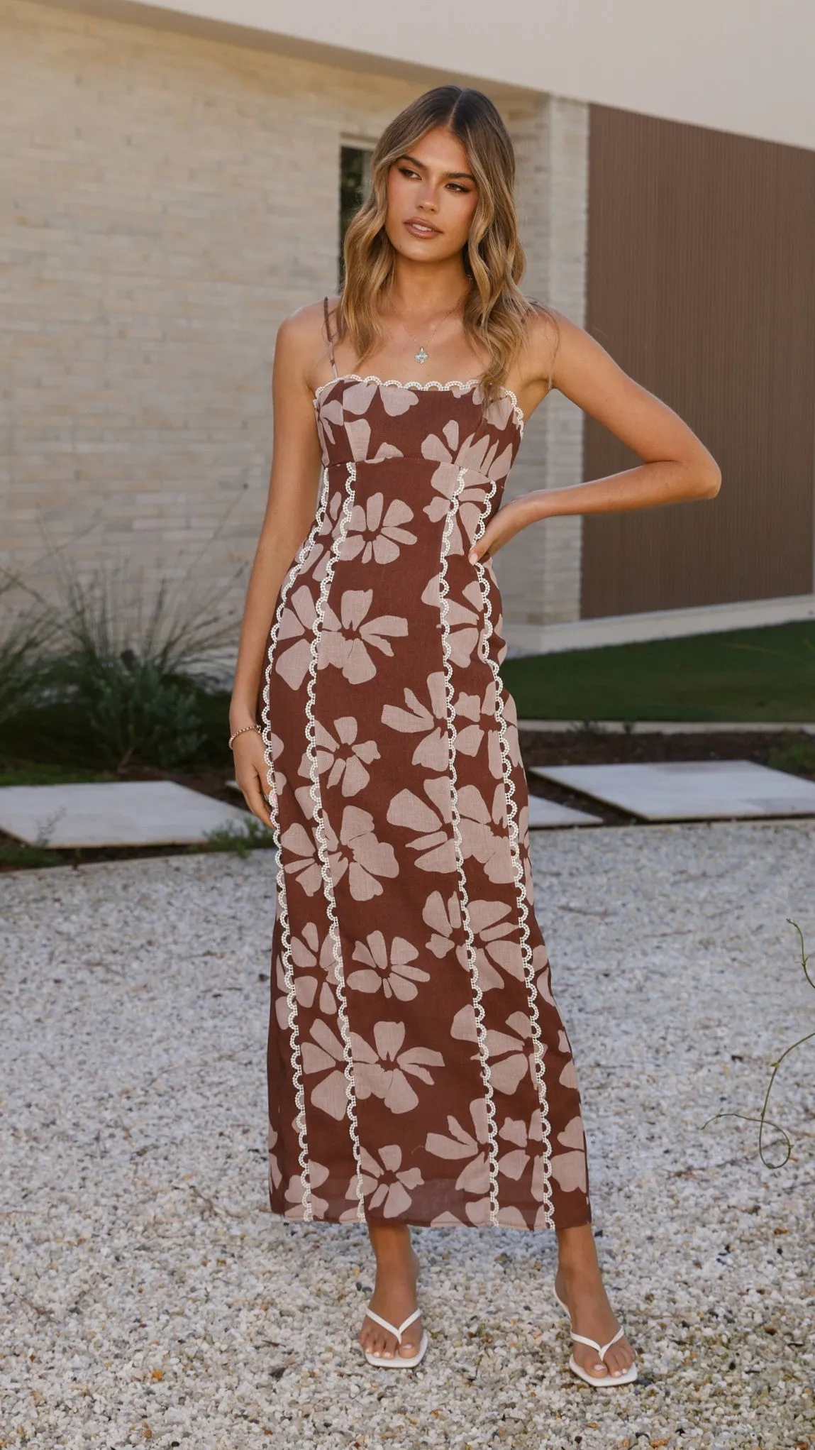 #1 Best Seller: Carlia Midi Dress - Brown Daylillies  Today Only!