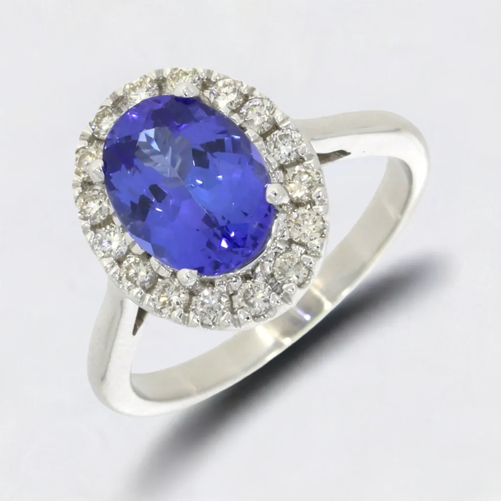 14ct White Gold 1.87cts Tanzanite and 0.35cts Diamond Cluster Ring