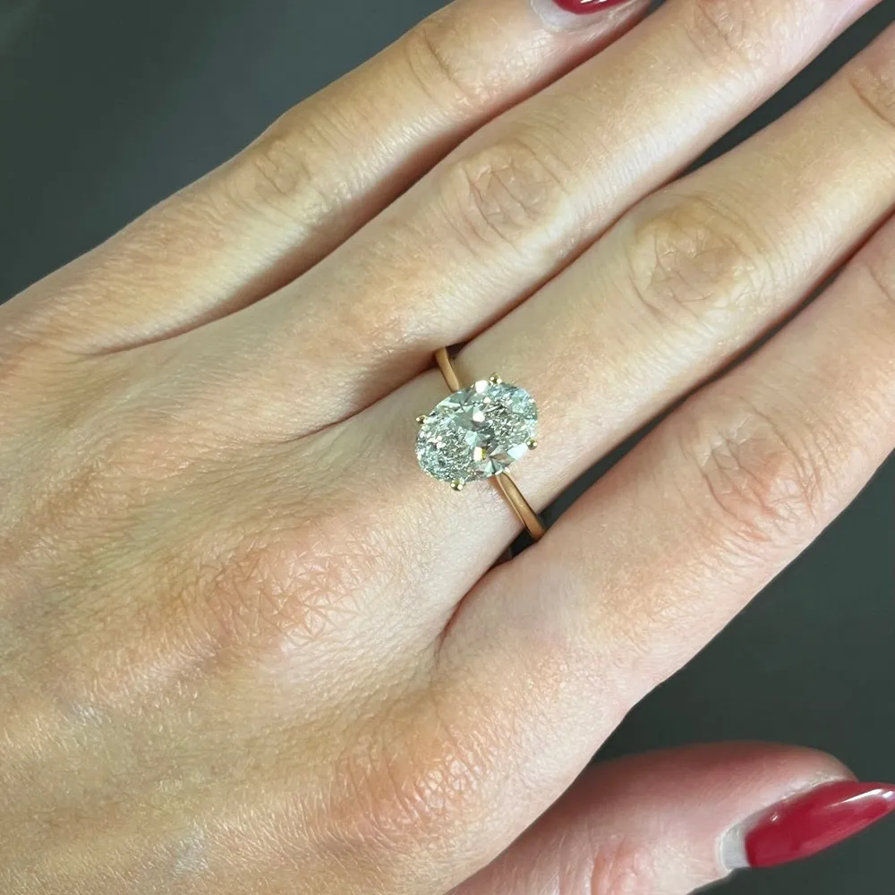 18ct Gold 2.75ct Oval Brilliant Cut Lab Grown Diamond Solitaire Ring G SI 1