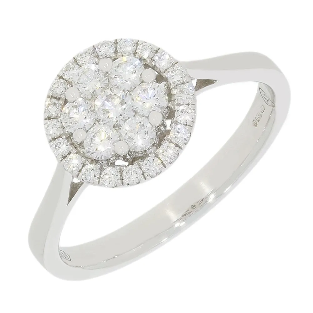 18ct White Gold 0.50ct Halo Cluster Diamond Ring