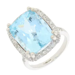 18ct White Gold 10.0ct Aquamarine and 0.60cts Diamond Cluster Ring