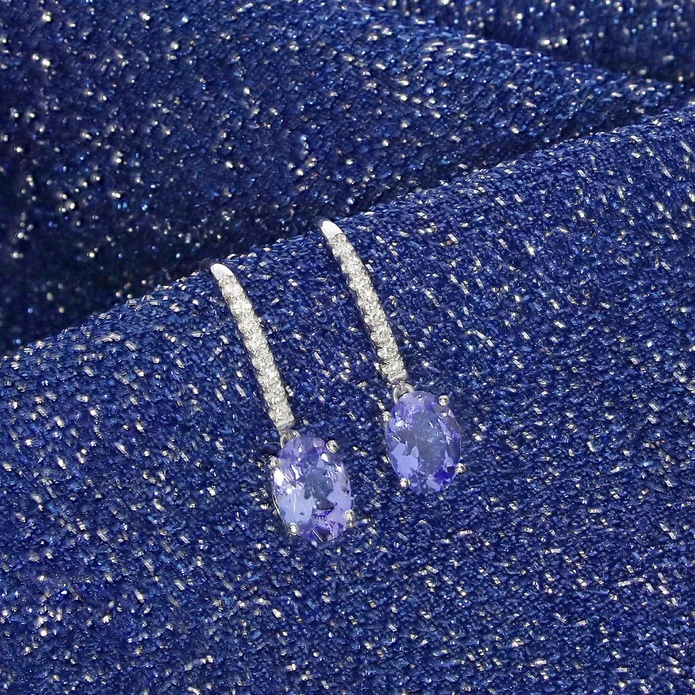 18ct White Gold 1.49ct Tanzanite and 0.09ct Diamond Drop Earrings