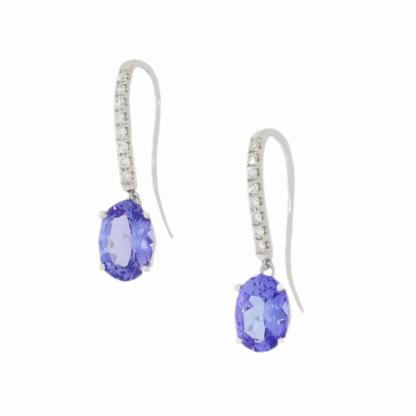 18ct White Gold 1.49ct Tanzanite and 0.09ct Diamond Drop Earrings