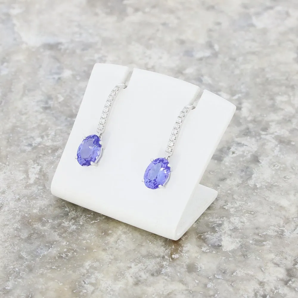 18ct White Gold 1.49ct Tanzanite and 0.09ct Diamond Drop Earrings