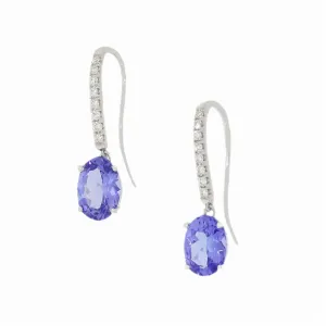 18ct White Gold 1.49ct Tanzanite and 0.09ct Diamond Drop Earrings