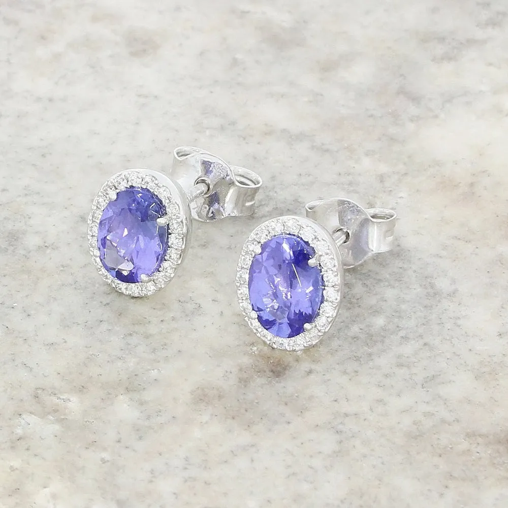 18ct White Gold 1.51ct Tanzanite and 0.21ct Diamond Stud Earrings