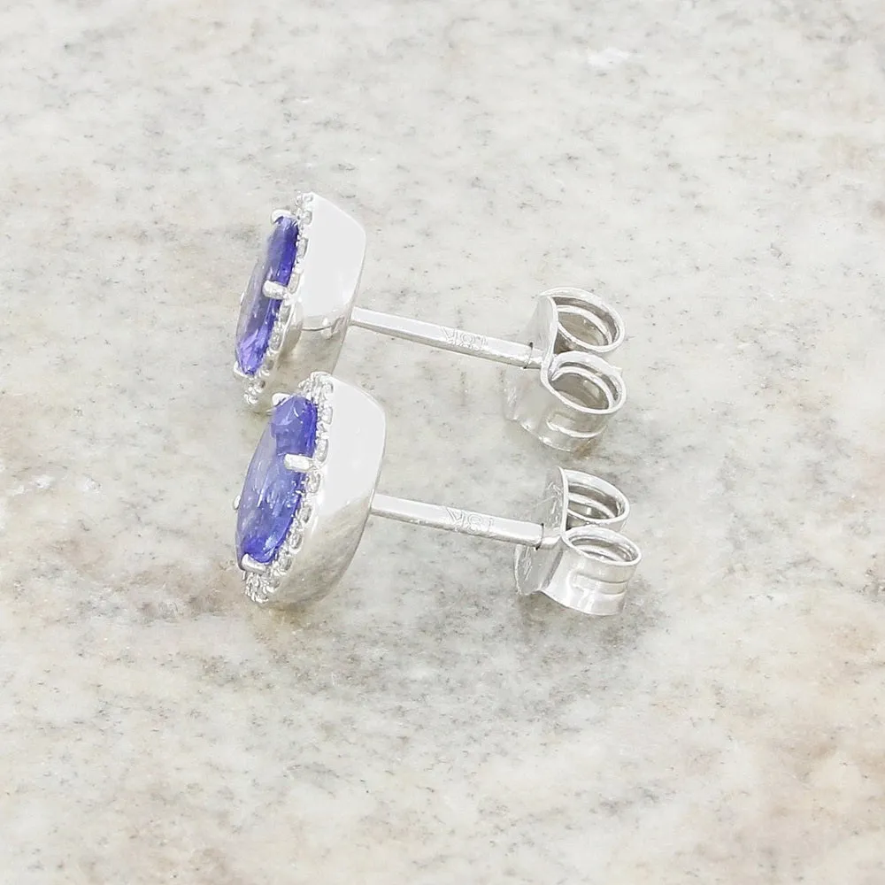 18ct White Gold 1.51ct Tanzanite and 0.21ct Diamond Stud Earrings
