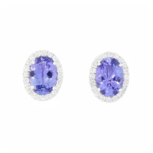 18ct White Gold 1.51ct Tanzanite and 0.21ct Diamond Stud Earrings