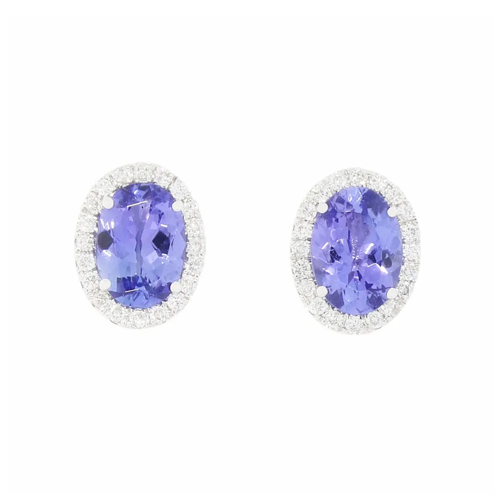 18ct White Gold 1.51ct Tanzanite and 0.21ct Diamond Stud Earrings