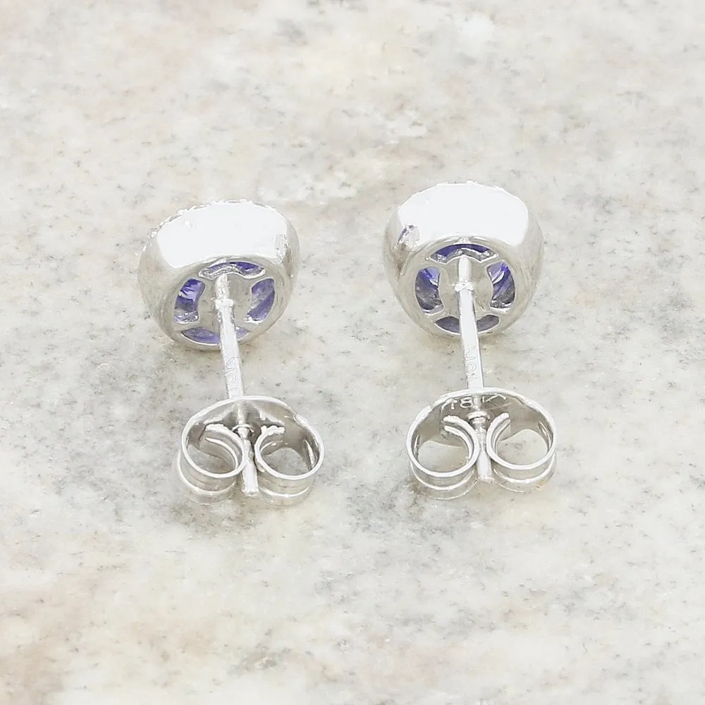 18ct White Gold 1.51ct Tanzanite and 0.21ct Diamond Stud Earrings