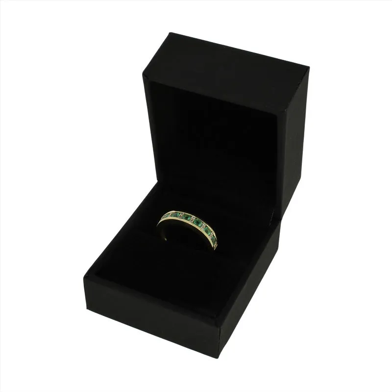 18ct Yellow Gold 0.16ct Diamond & Emerald Half Eternity Ring