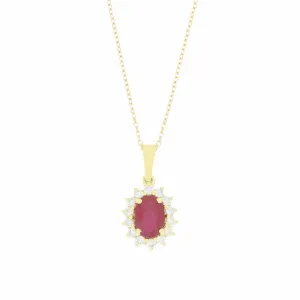 18ct Yellow Gold 1.27ct Ruby and 0.26ct Diamond Cluster Pendant and Chain