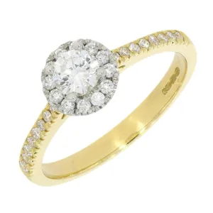 18ct Yellow Gold and Platinum Brilliant Cut 0.28ct Diamond Halo Cluster Ring
