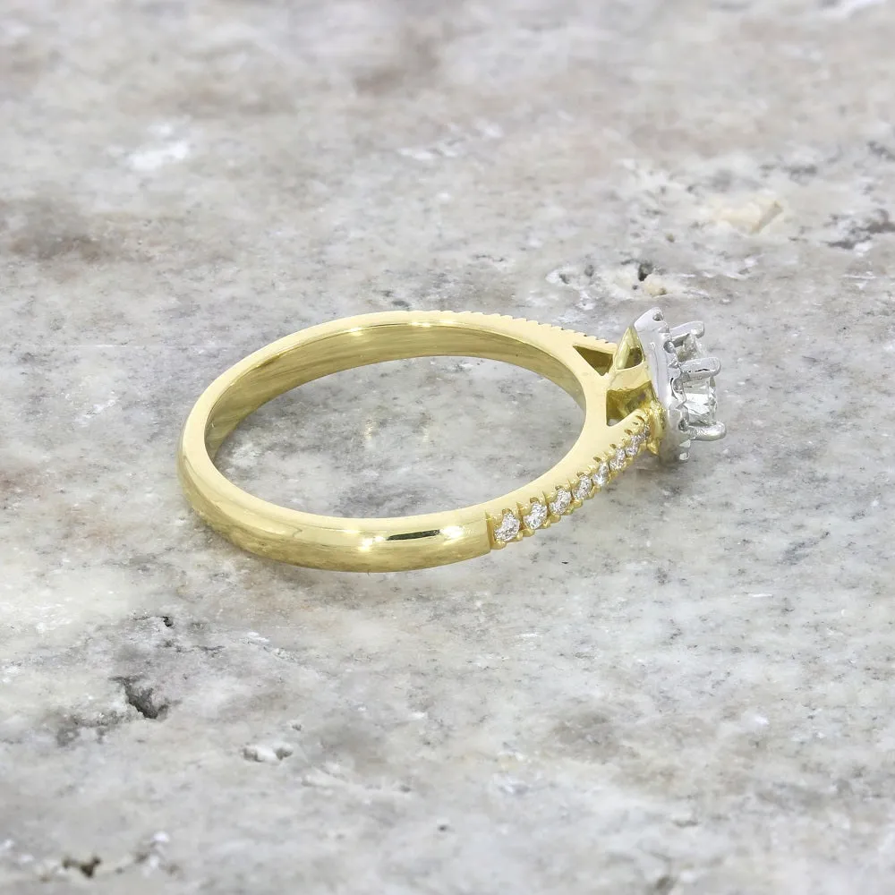18ct Yellow Gold and Platinum Brilliant Cut 0.28ct Diamond Halo Cluster Ring