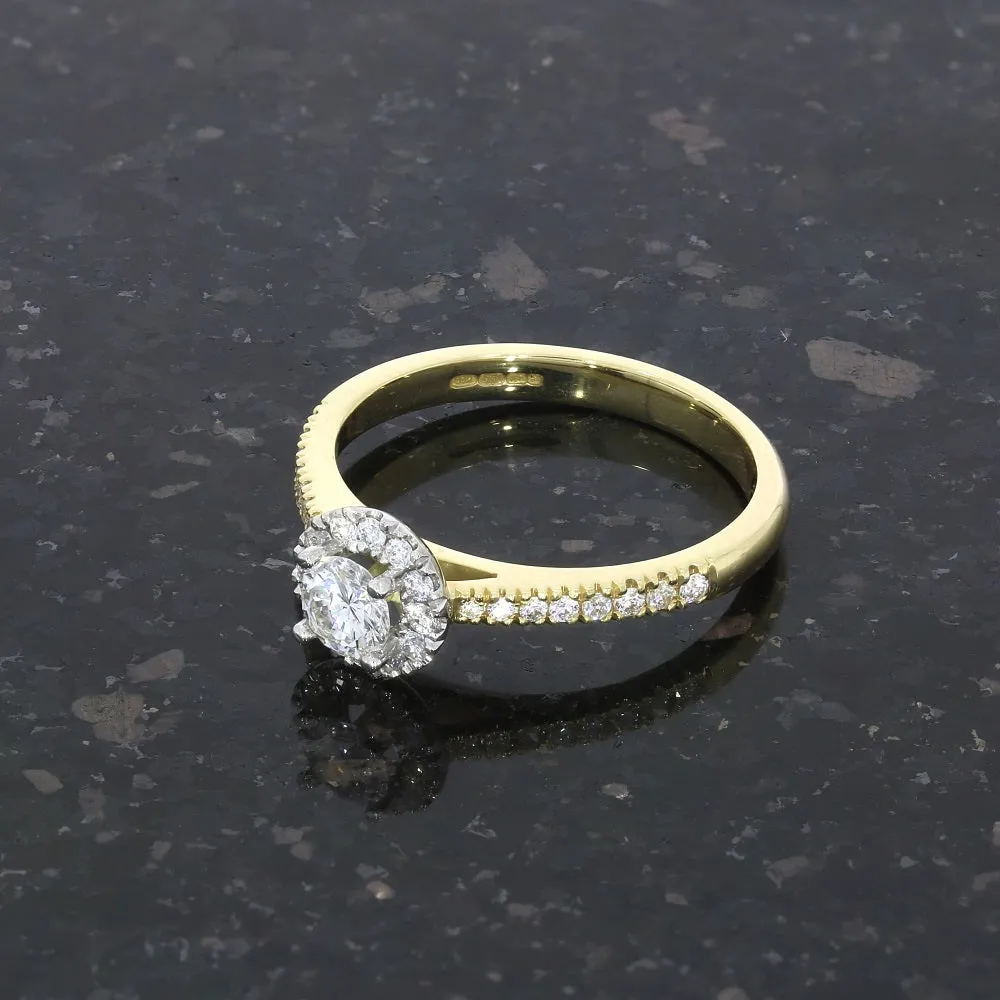 18ct Yellow Gold and Platinum Brilliant Cut 0.28ct Diamond Halo Cluster Ring