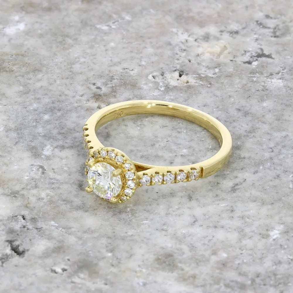 18ct Yellow Gold Brilliant Cut 0.50ct Diamond Halo Cluster Ring