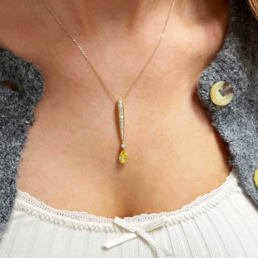 18ct Yellow Gold  Lab Grown Pear Shape Vivid Yellow Diamond Pendant With Chain