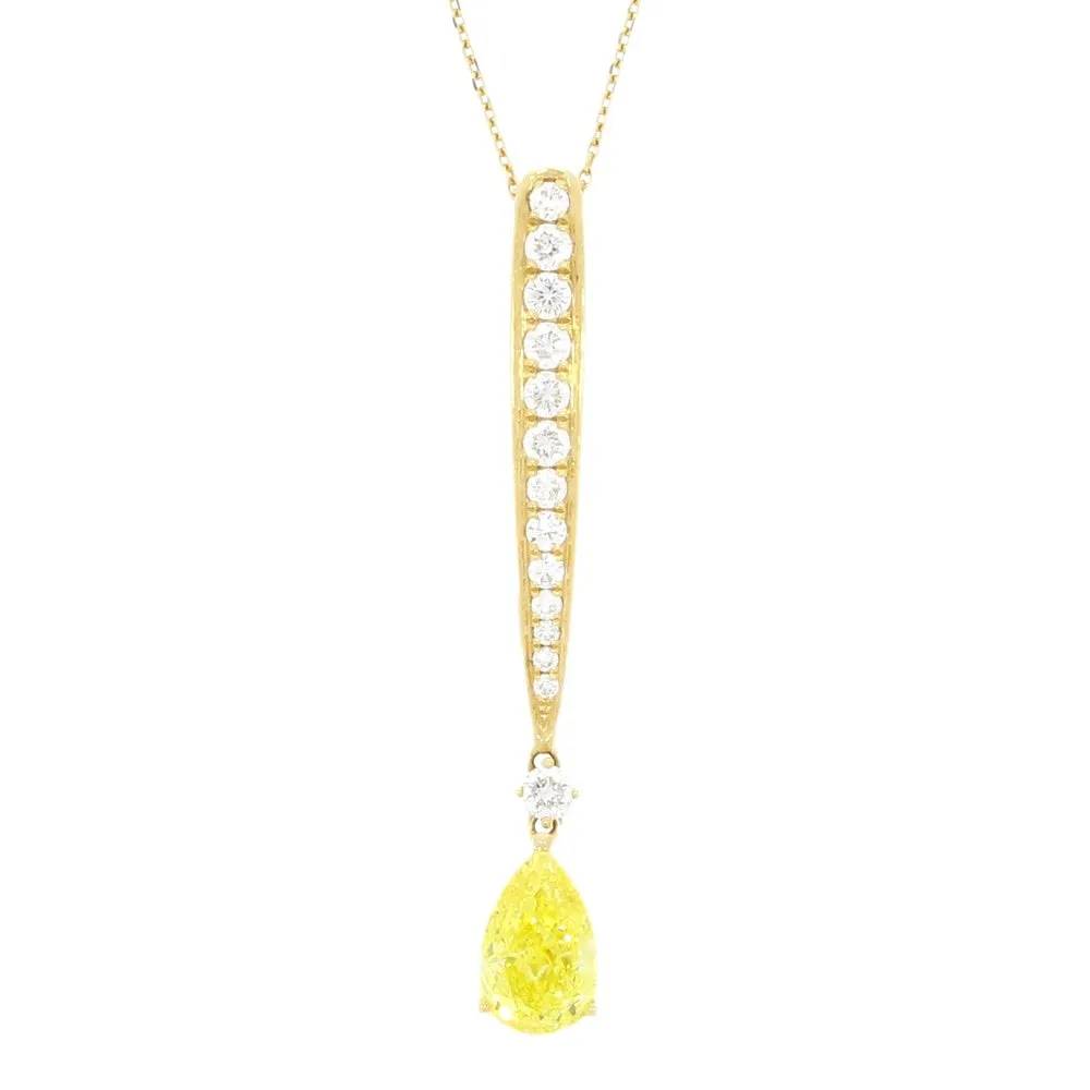 18ct Yellow Gold  Lab Grown Pear Shape Vivid Yellow Diamond Pendant With Chain