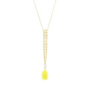 18ct Yellow Gold  Lab Grown Pear Shape Vivid Yellow Diamond Pendant With Chain