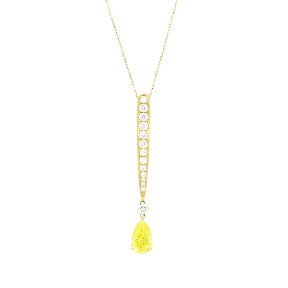 18ct Yellow Gold  Lab Grown Pear Shape Vivid Yellow Diamond Pendant With Chain
