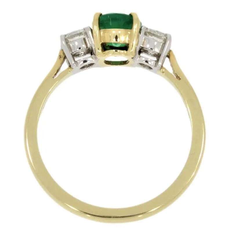 18ct Yellow Gold Oval Emerald and Diamond Trilogy Ring