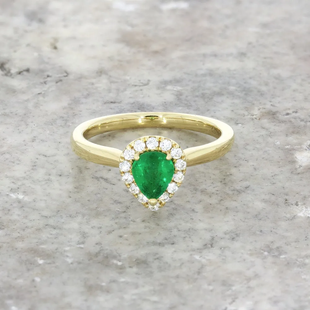 18ct Yellow Gold Pear Shape Emerald and Diamond Cluster Ring