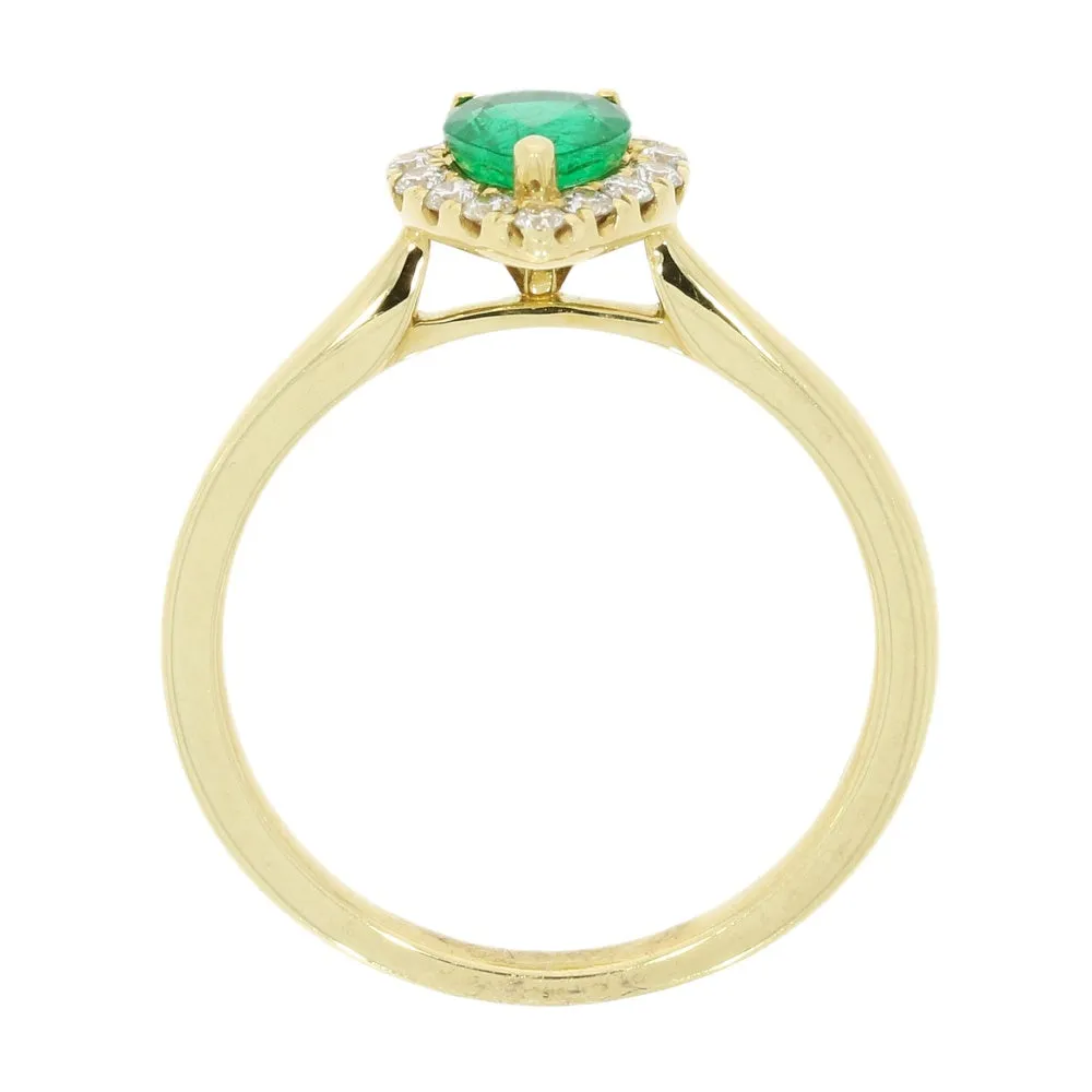 18ct Yellow Gold Pear Shape Emerald and Diamond Cluster Ring