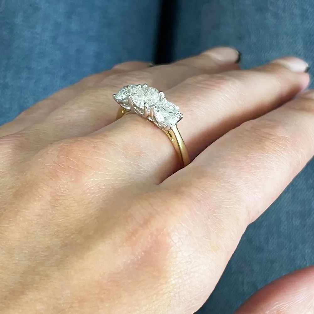 9ct Gold 1.95ct Brilliant Cut Lab Grown Diamond Three Stone Ring E VS 1