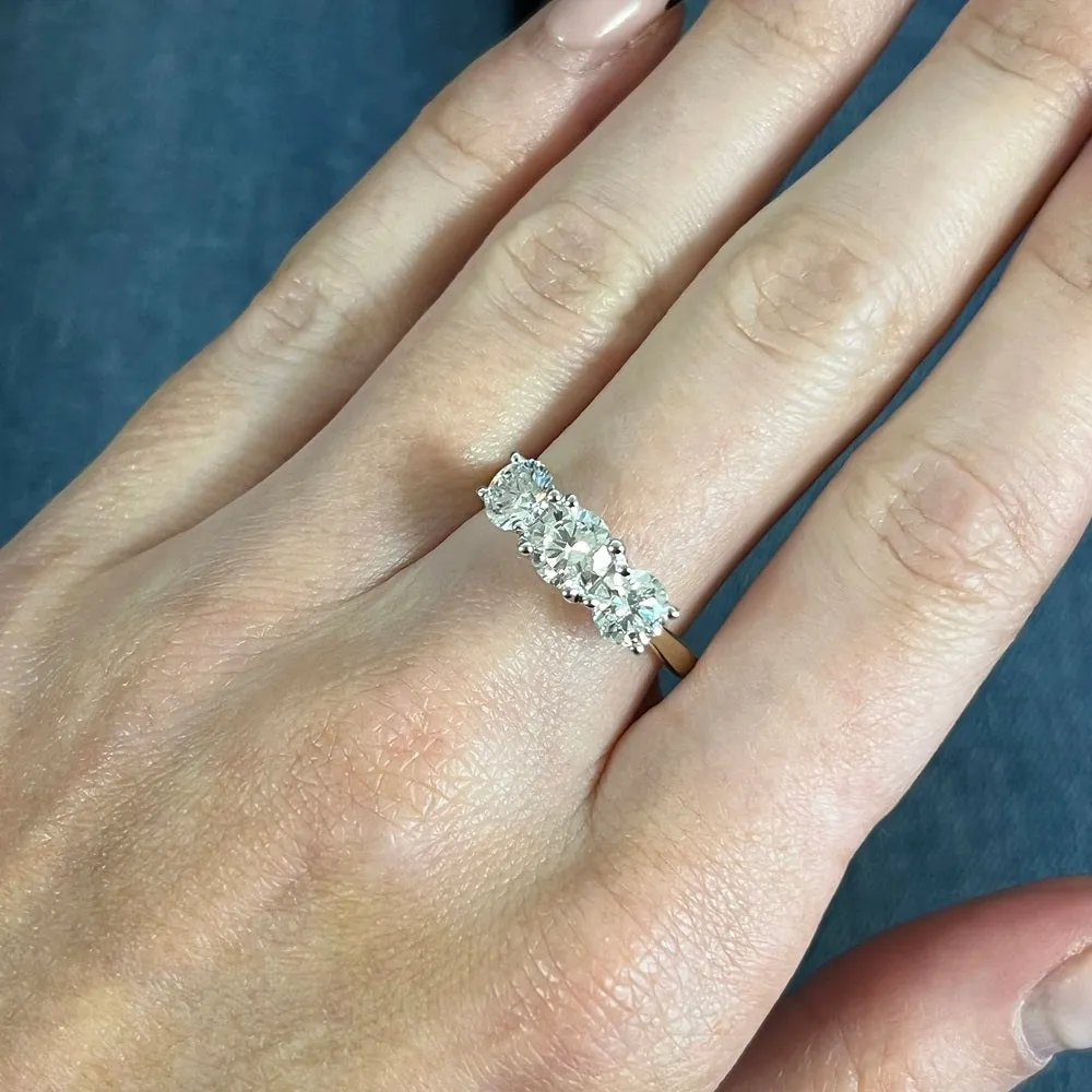 9ct Gold 1.95ct Brilliant Cut Lab Grown Diamond Three Stone Ring E VS 1
