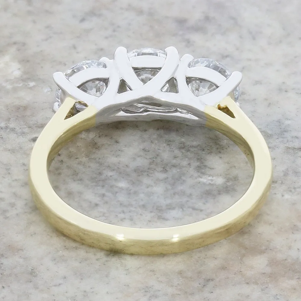 9ct Gold 1.95ct Brilliant Cut Lab Grown Diamond Three Stone Ring E VS 1
