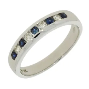 9ct White Gold 0.10ct Diamond and Sapphire Half Eternity Ring