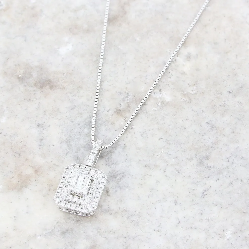 9ct White Gold 0.35cts Diamond Set Pendant and Chain Necklace