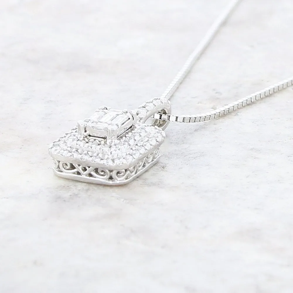 9ct White Gold 0.35cts Diamond Set Pendant and Chain Necklace