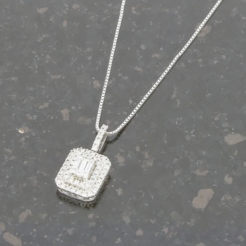 9ct White Gold 0.35cts Diamond Set Pendant and Chain Necklace