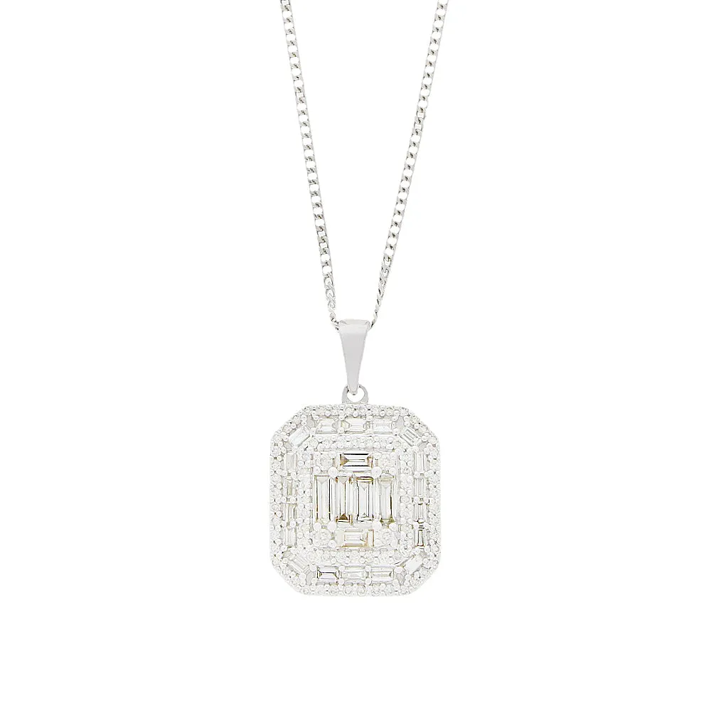 9ct White Gold 0.90cts Diamond Set Pendant and Chain Necklace
