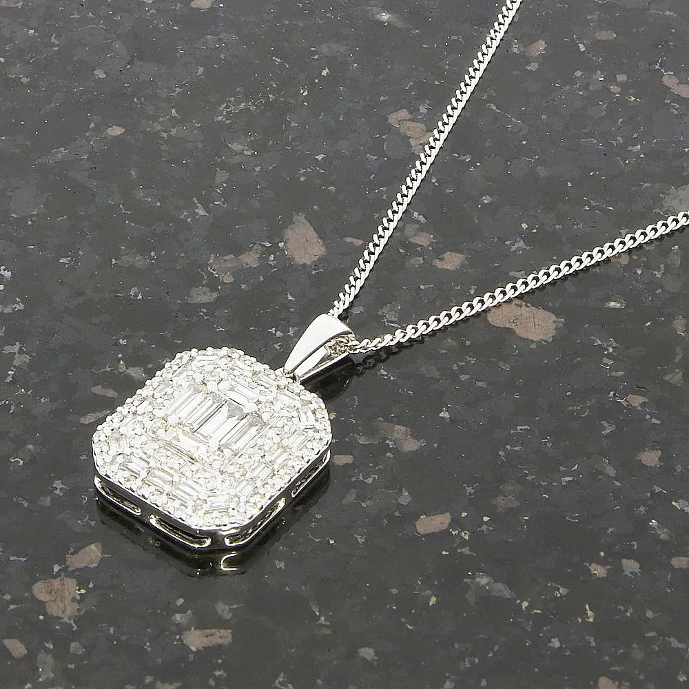 9ct White Gold 0.90cts Diamond Set Pendant and Chain Necklace