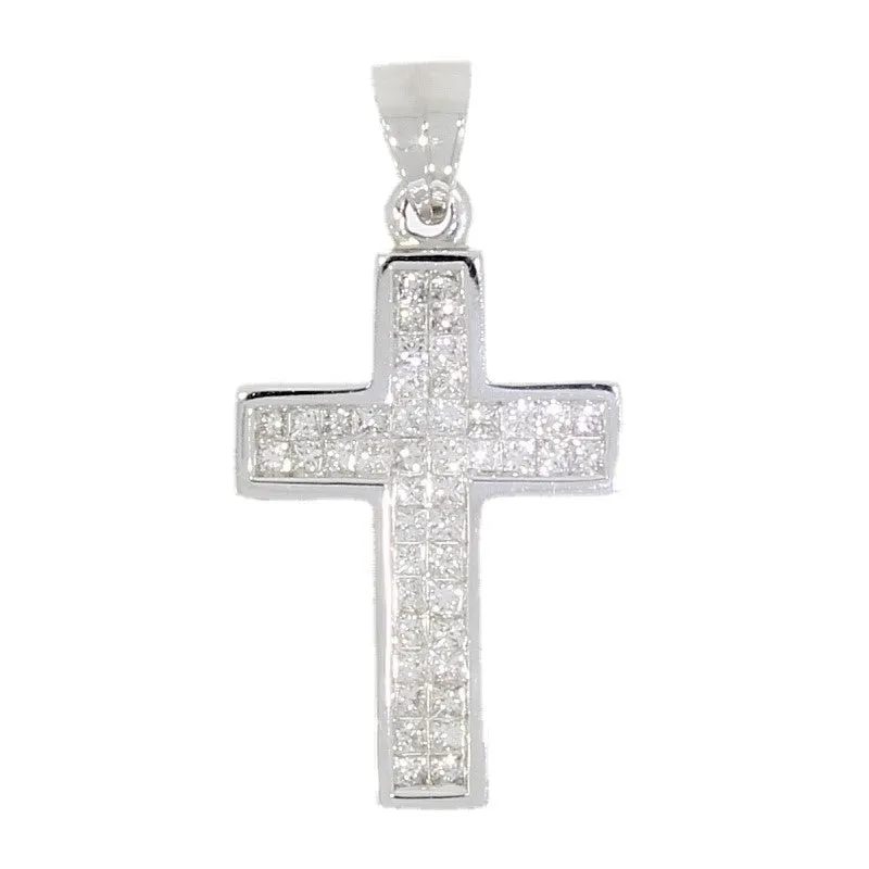 9ct White Gold 1.00ct Diamond Set Cross Pendant