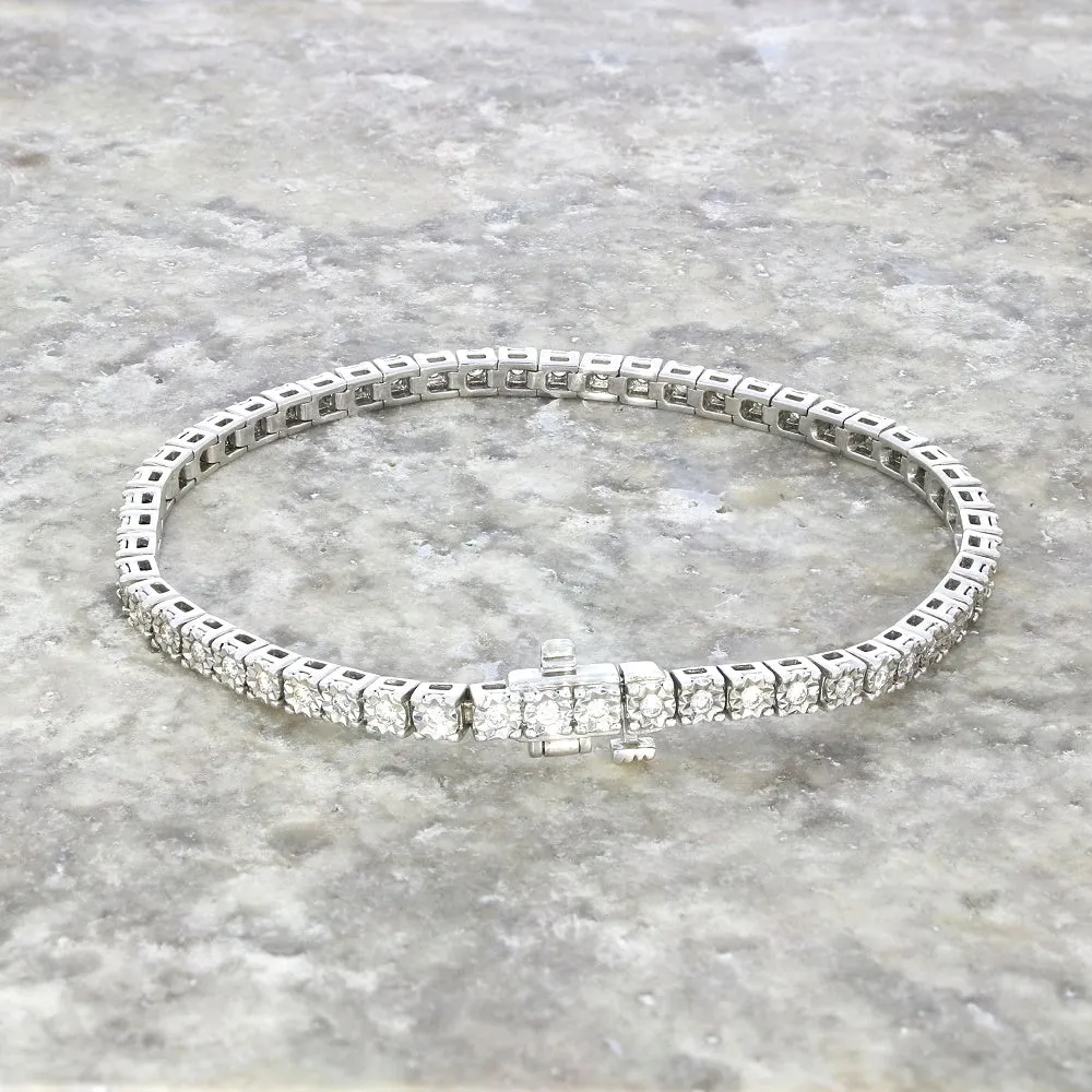 9ct White Gold 1.00cts Brilliant Cut Diamond Line Tennis Bracelet