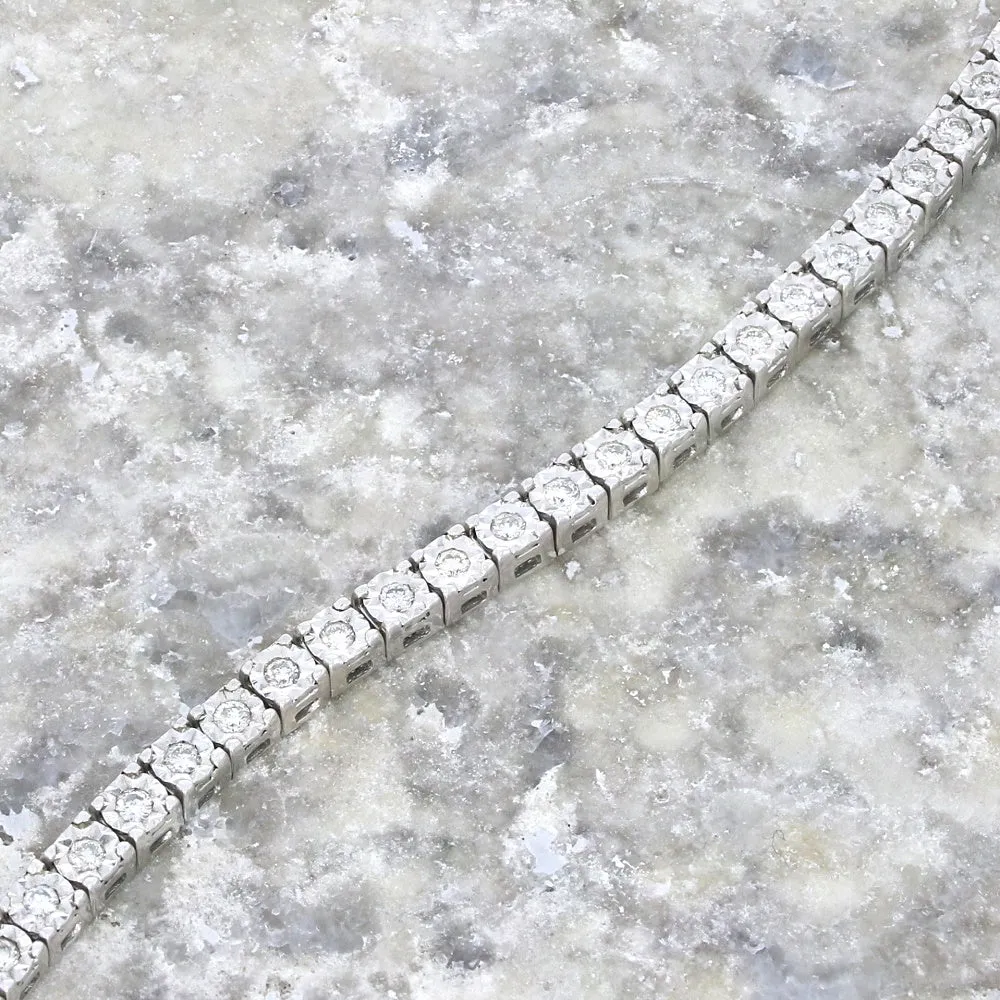 9ct White Gold 1.00cts Brilliant Cut Diamond Line Tennis Bracelet