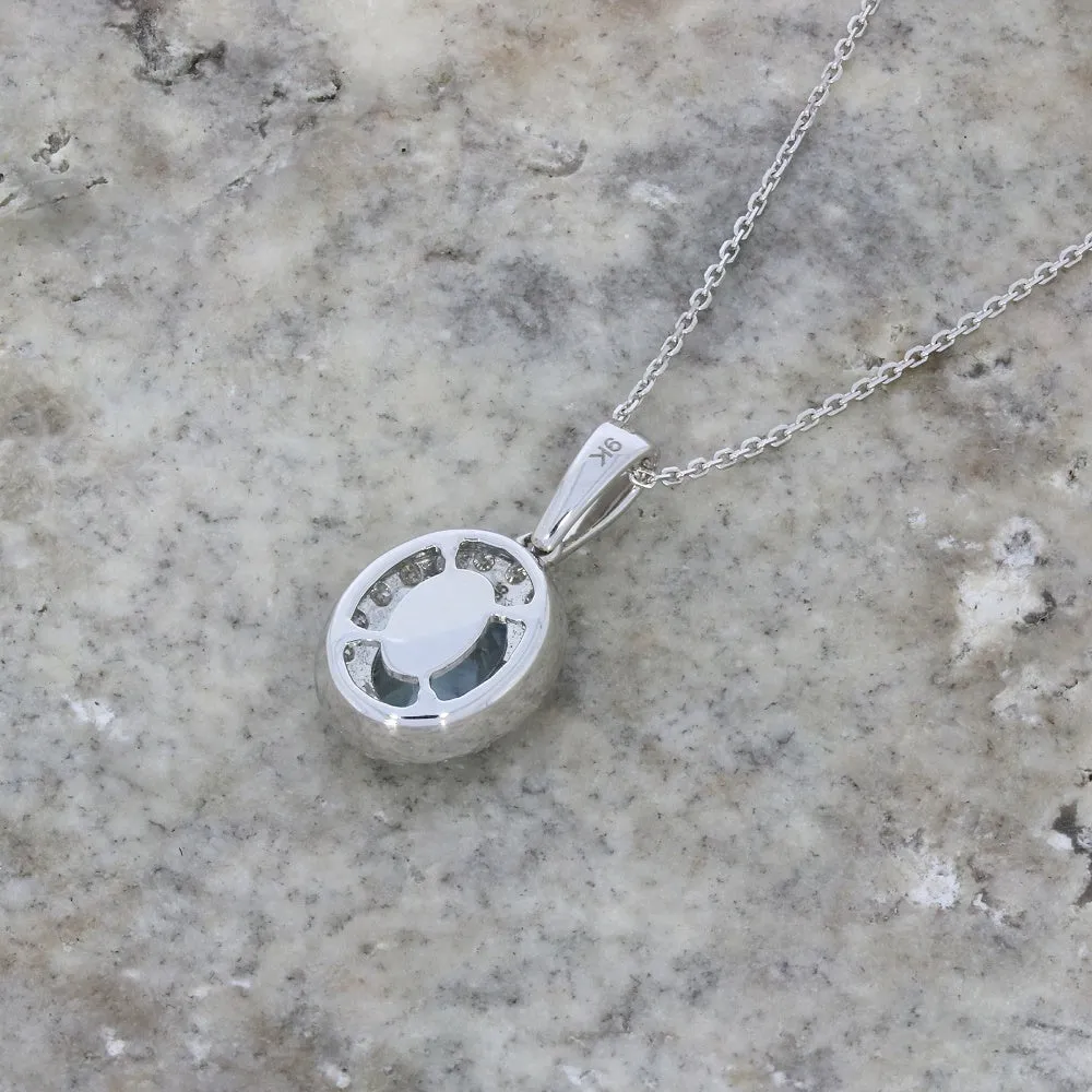 9ct White Gold 1.22ct Aquamarine and Diamond Set Pendant and Chain Necklace