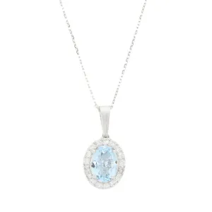 9ct White Gold 1.22ct Aquamarine and Diamond Set Pendant and Chain Necklace
