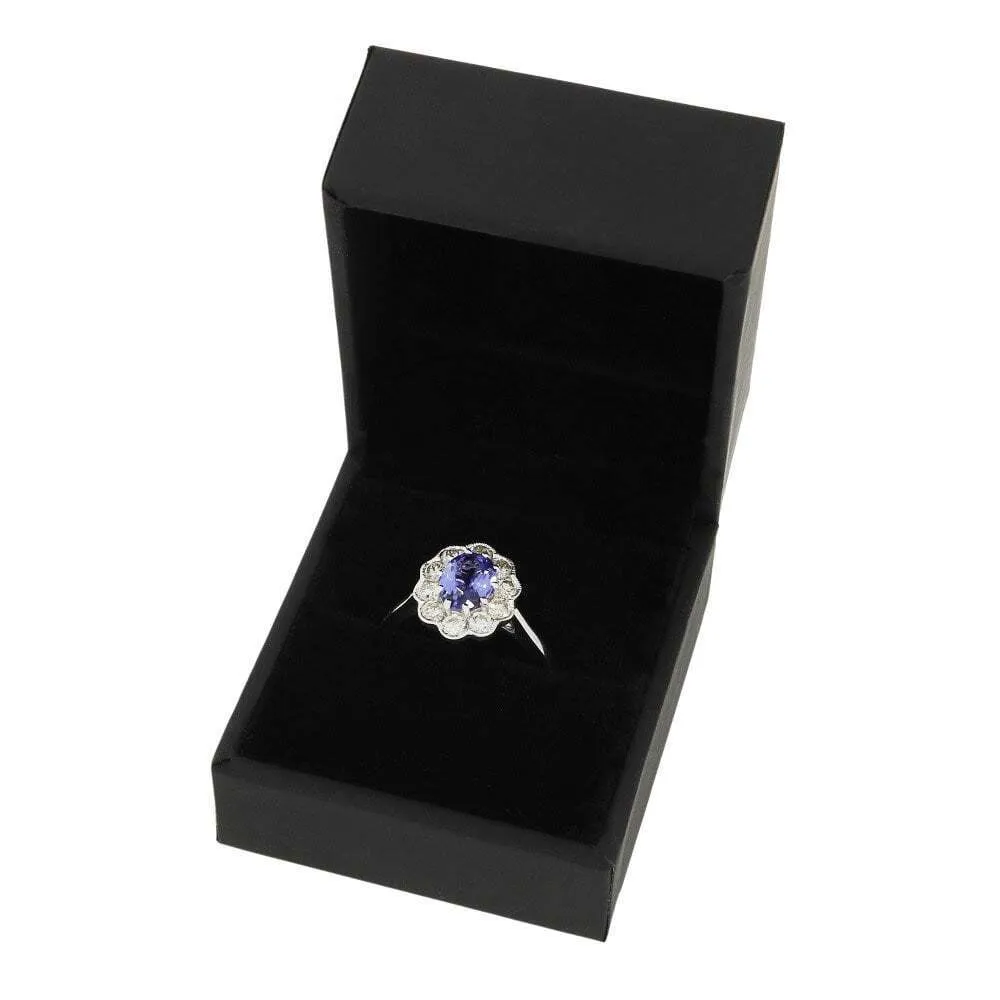 9ct White Gold 1.29cts Tanzanite and 0.80cts Diamond Cluster Ring