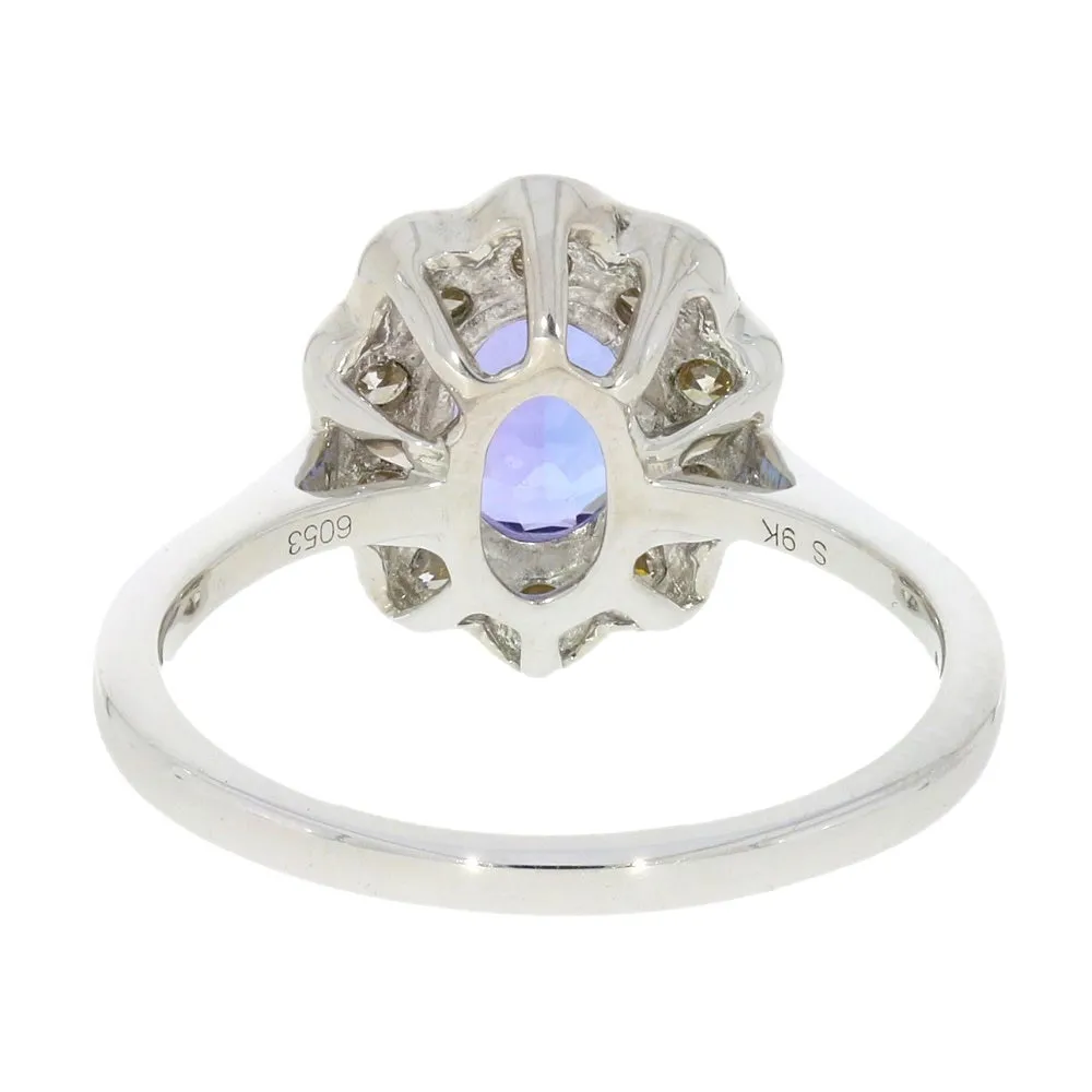 9ct White Gold 1.29cts Tanzanite and 0.80cts Diamond Cluster Ring