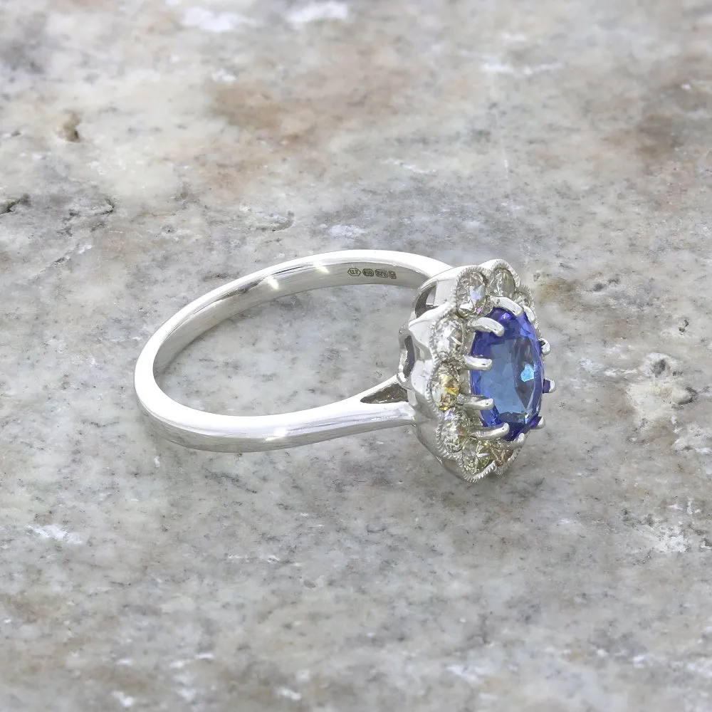 9ct White Gold 1.29cts Tanzanite and 0.80cts Diamond Cluster Ring