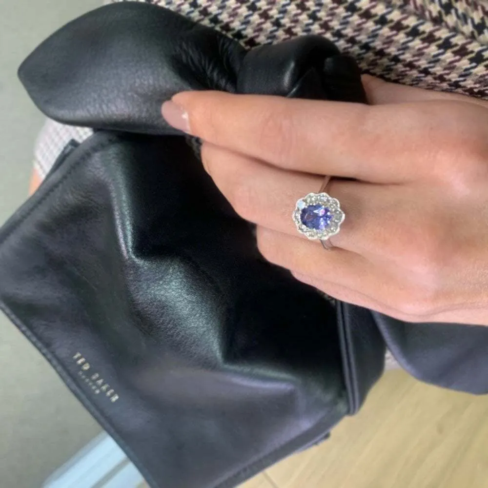 9ct White Gold 1.29cts Tanzanite and 0.80cts Diamond Cluster Ring
