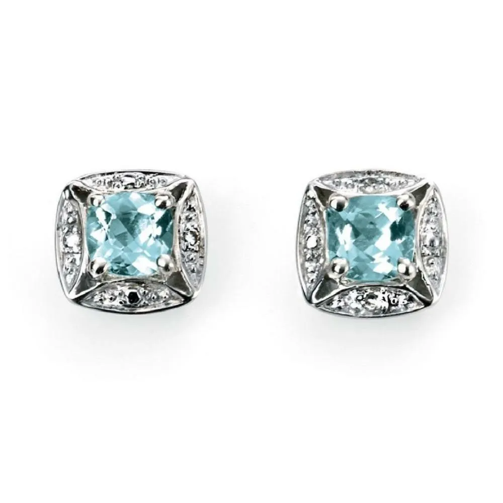 9ct White Gold Aquamarine and Diamond Earrings GE732T