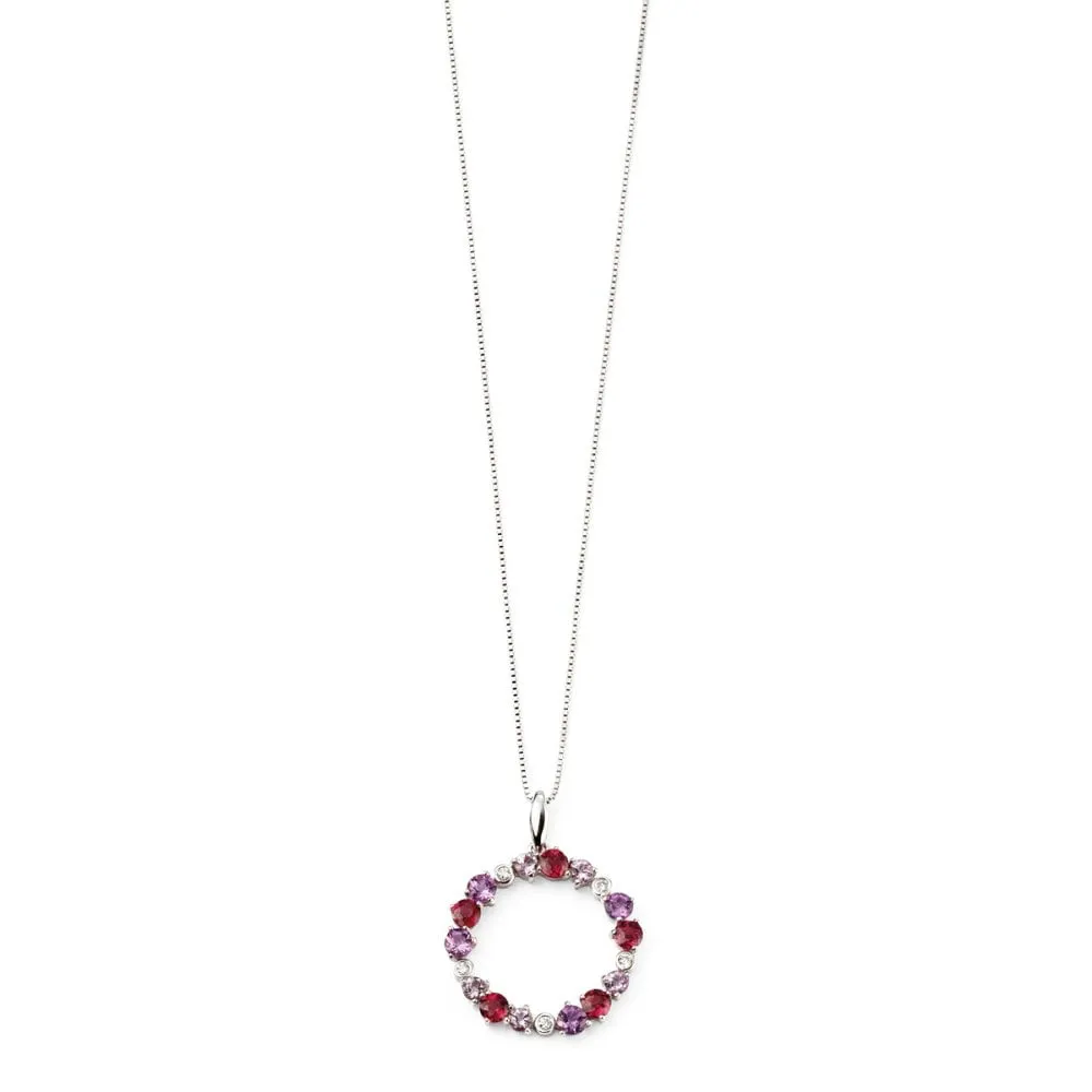9ct White Gold Diamond Amethyst and Brazilian Garnet Circle Pendant GP2009