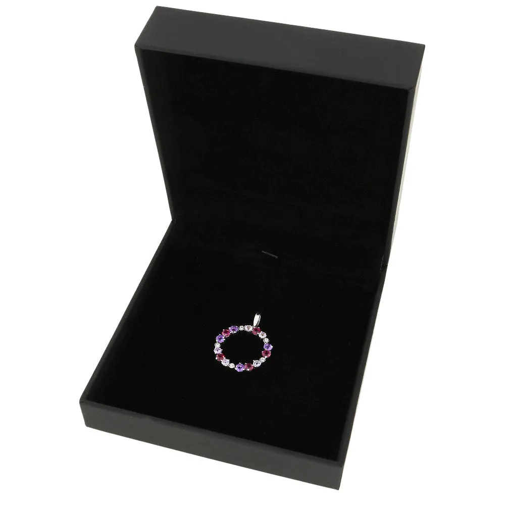 9ct White Gold Diamond Amethyst and Brazilian Garnet Circle Pendant GP2009