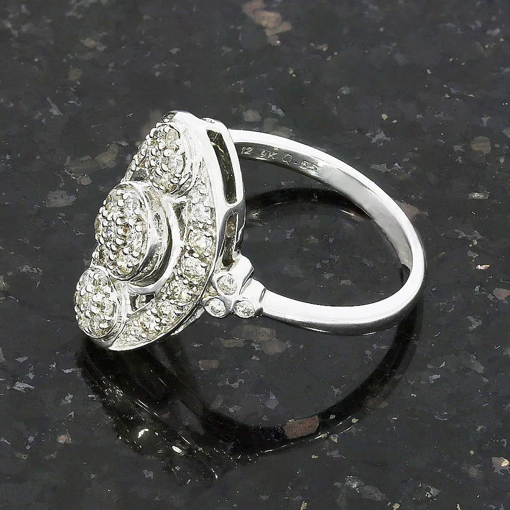 9ct White Gold Diamond Ring in a Vintage Boat Design